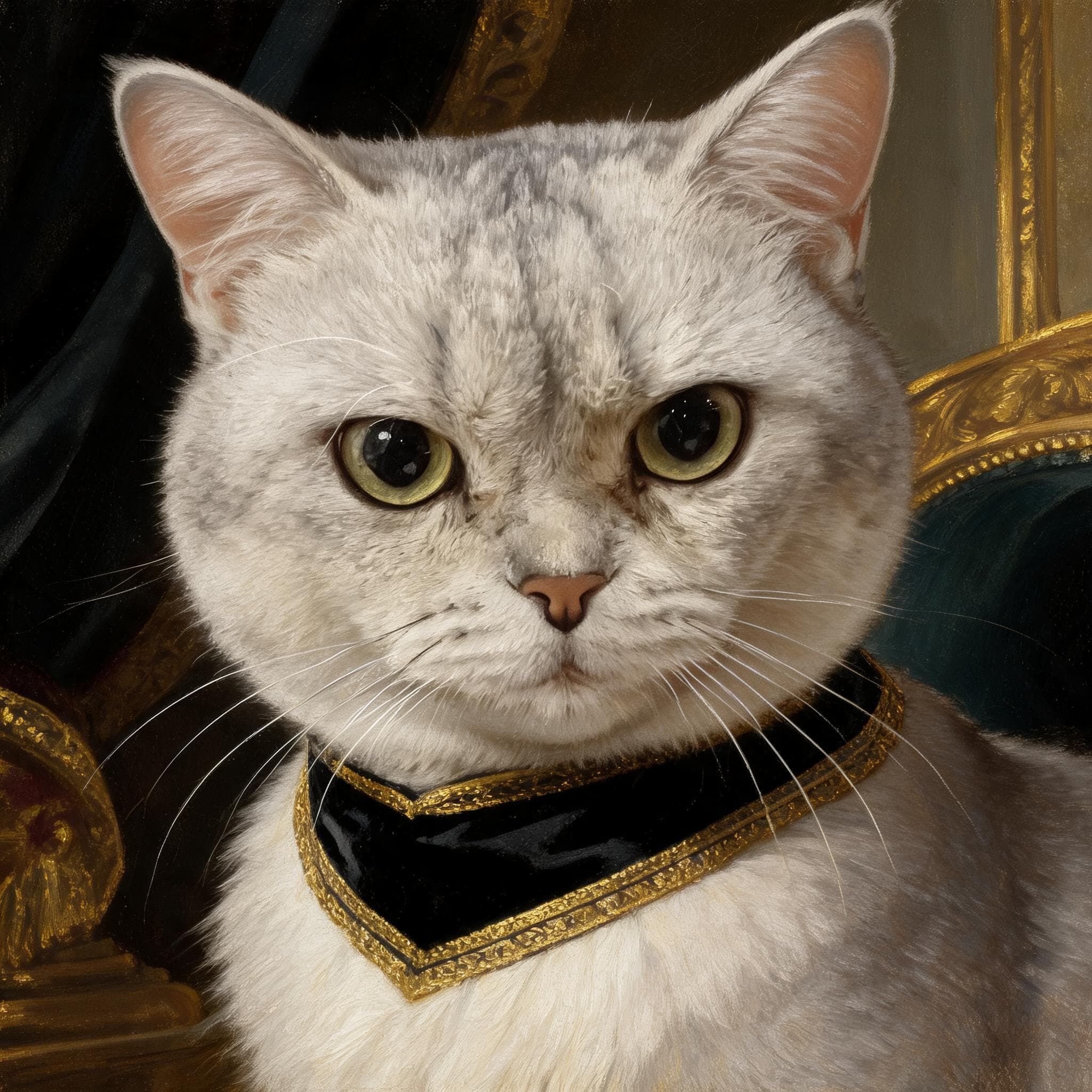 AI cat portrait generated in a royal portrait style